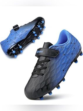 Hanani Kids Blue & Black Velcro Closure Athletic Sports Cleats. Little Kids 13.